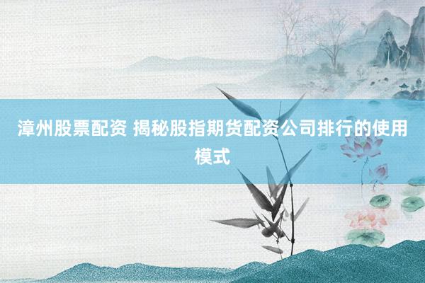 漳州股票配资 揭秘股指期货配资公司排行的使用模式