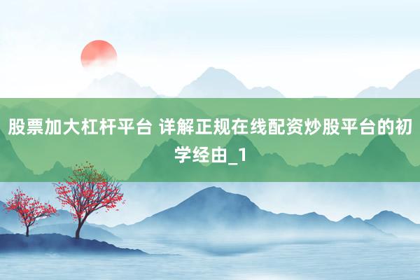 股票加大杠杆平台 详解正规在线配资炒股平台的初学经由_1