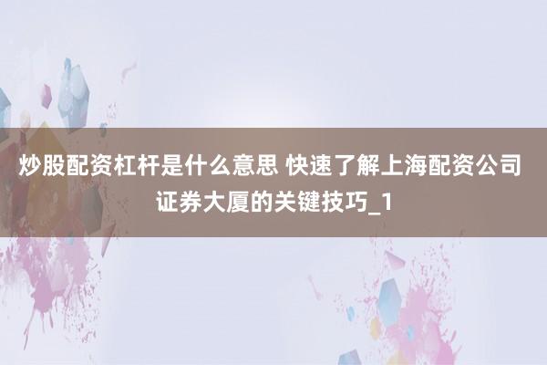炒股配资杠杆是什么意思 快速了解上海配资公司 证券大厦的关键技巧_1